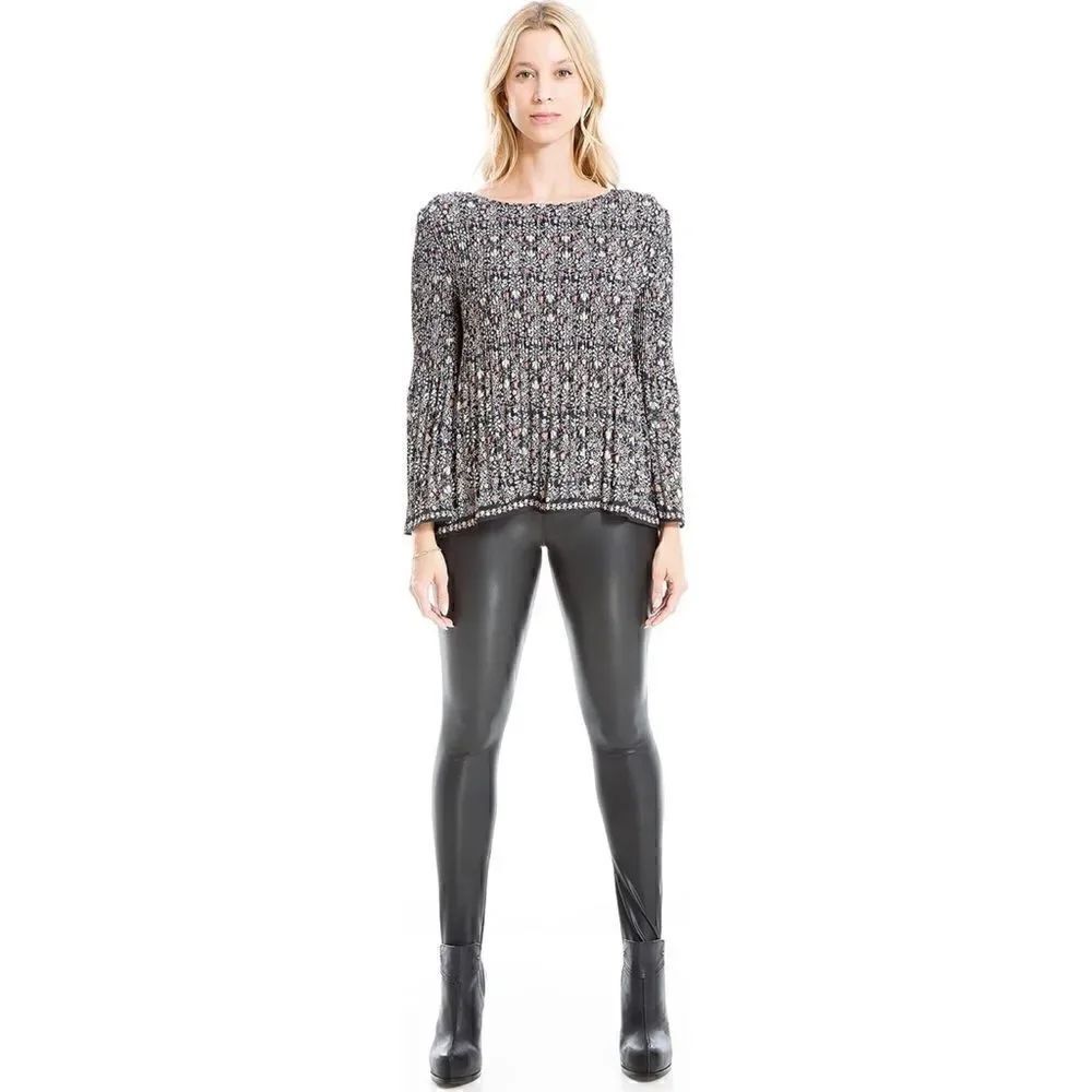 NWT Max Studio Women's Crepe Pleated Blouse, Size Large